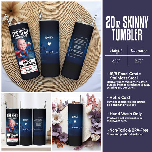 Personalized Baby Superman Tumbler – Custom Superhero Cup for Mom | "The Hero I Rocked To Sleep"